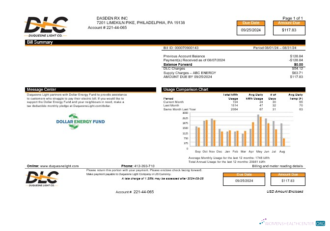 Download USA DLC business utility bill Word and PDF template, version 2 Photoshop template